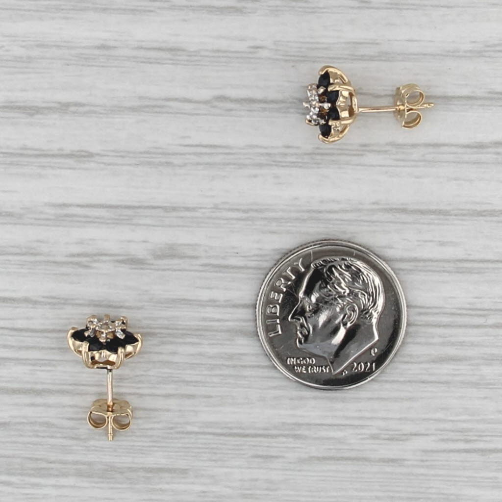 0.66ctw Blue Sapphire Diamond Flower Stud Earrings 10k Yellow Gold Studs