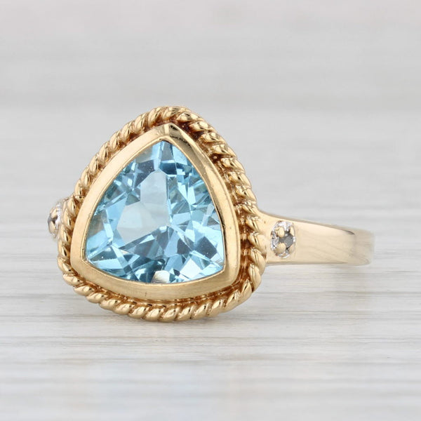3.10ctw Trillion Blue Topaz Diamond Ring 10k Yellow Gold Size 6.75