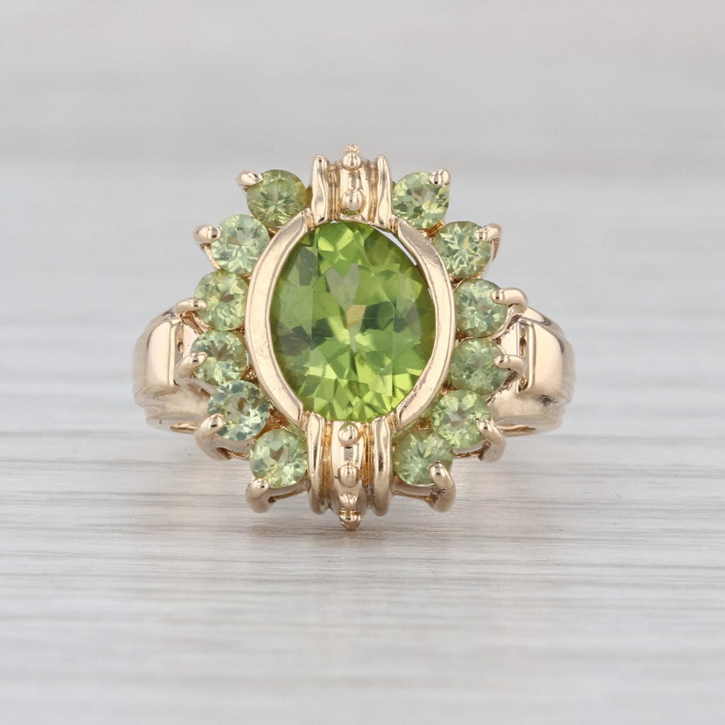 3.20ctw Peridot Halo Ring 14k Yellow Gold Size 5 Cocktail