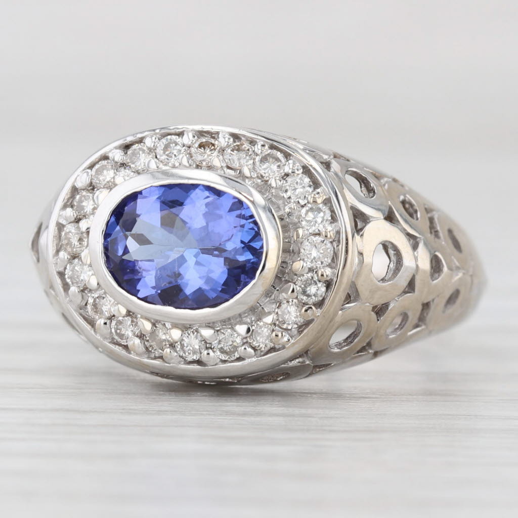 Light Gray 1.64ctw Tanzanite Diamond Halo Ring 18k White Gold Size 6.75
