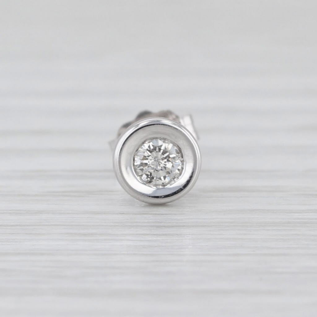 Single Diamond Solitaire Stud Earring 14k White Gold Bezel Set Round Stud