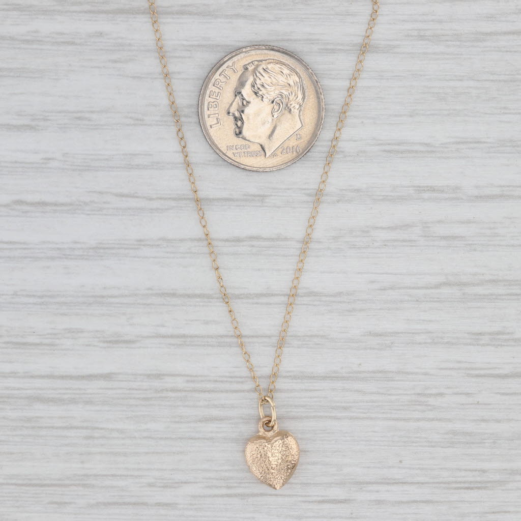 Small Heart Drop Pendant Necklace 14k Yellow Gold 15" Curb Chain