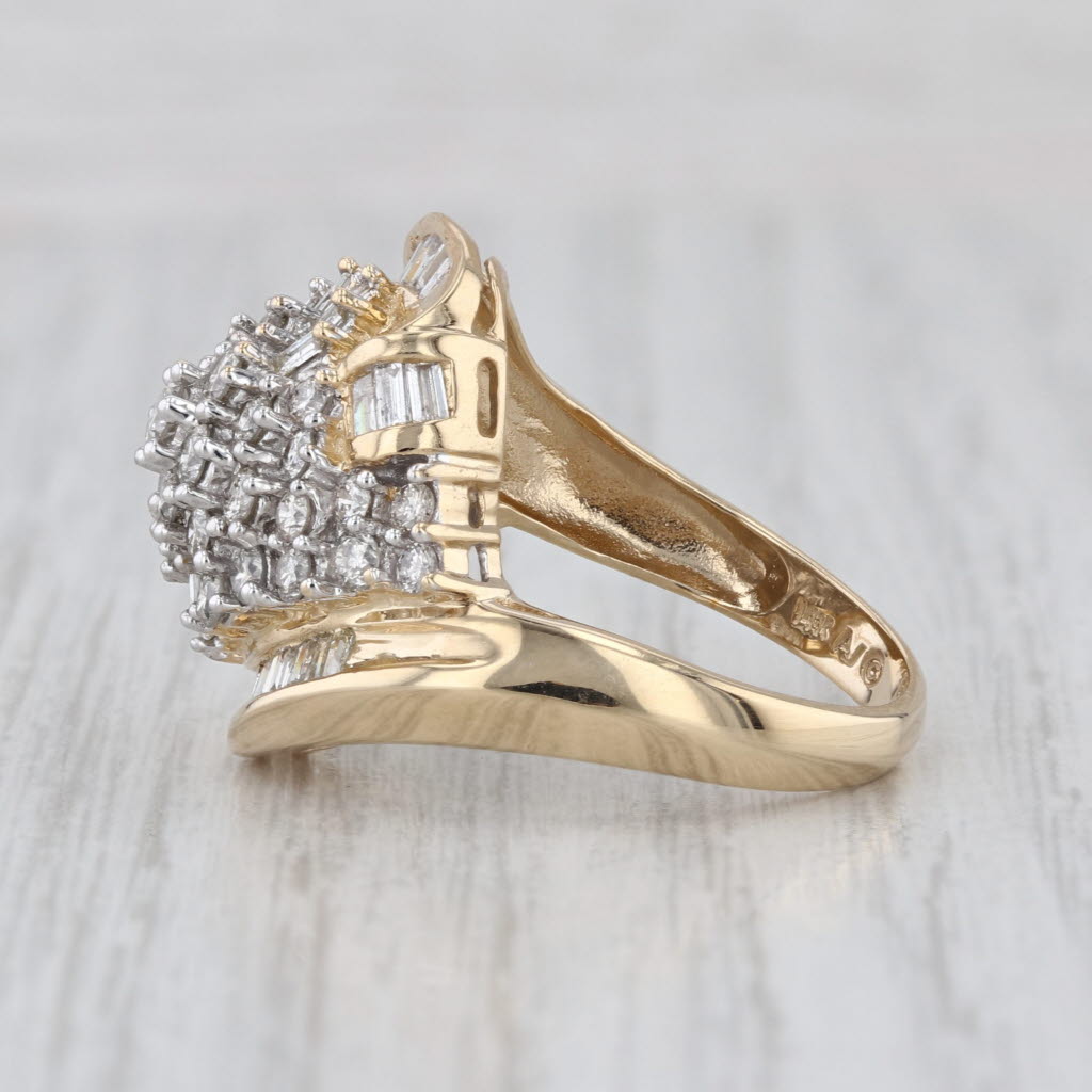 1.54ctw Diamond Cluster Ring 14k Yellow Gold Size 7.25 Bypass Cocktail