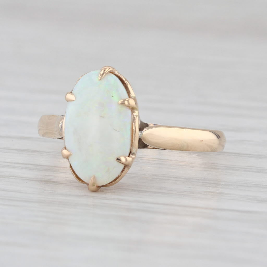 Oval Opal Cabochon Solitaire Ring 14k Yellow Gold Size 7.25