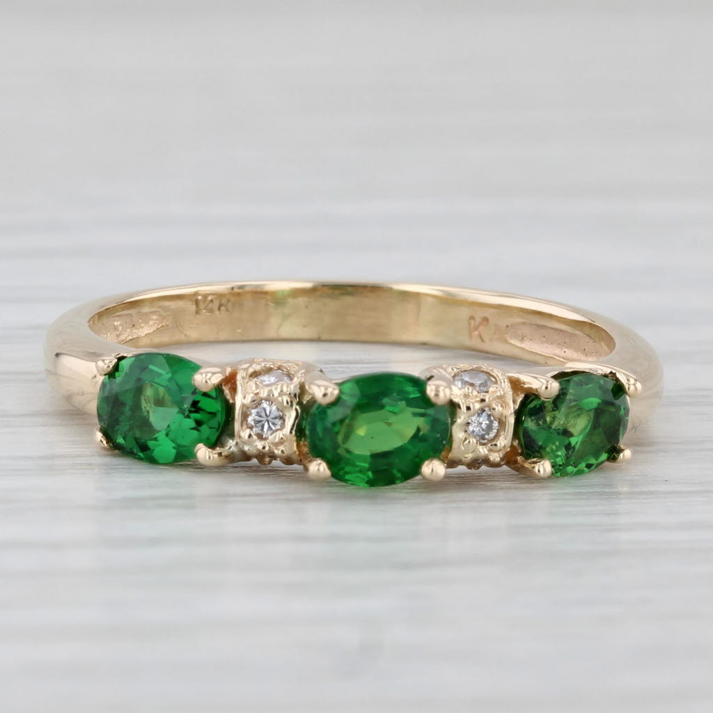 Light Gray 0.88ctw Green Chrome Diopside Diamond Ring 14k Yellow Gold Stackable Size 8.75