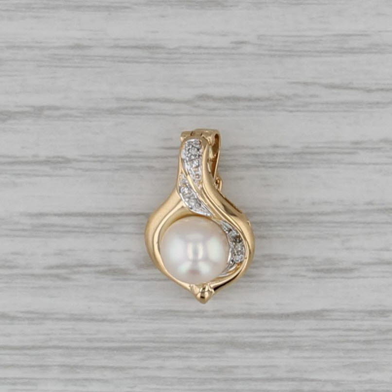 Cultured Pearl Diamond Pendant 18k Yellow Gold Enhancer Clip Bail Small Drop