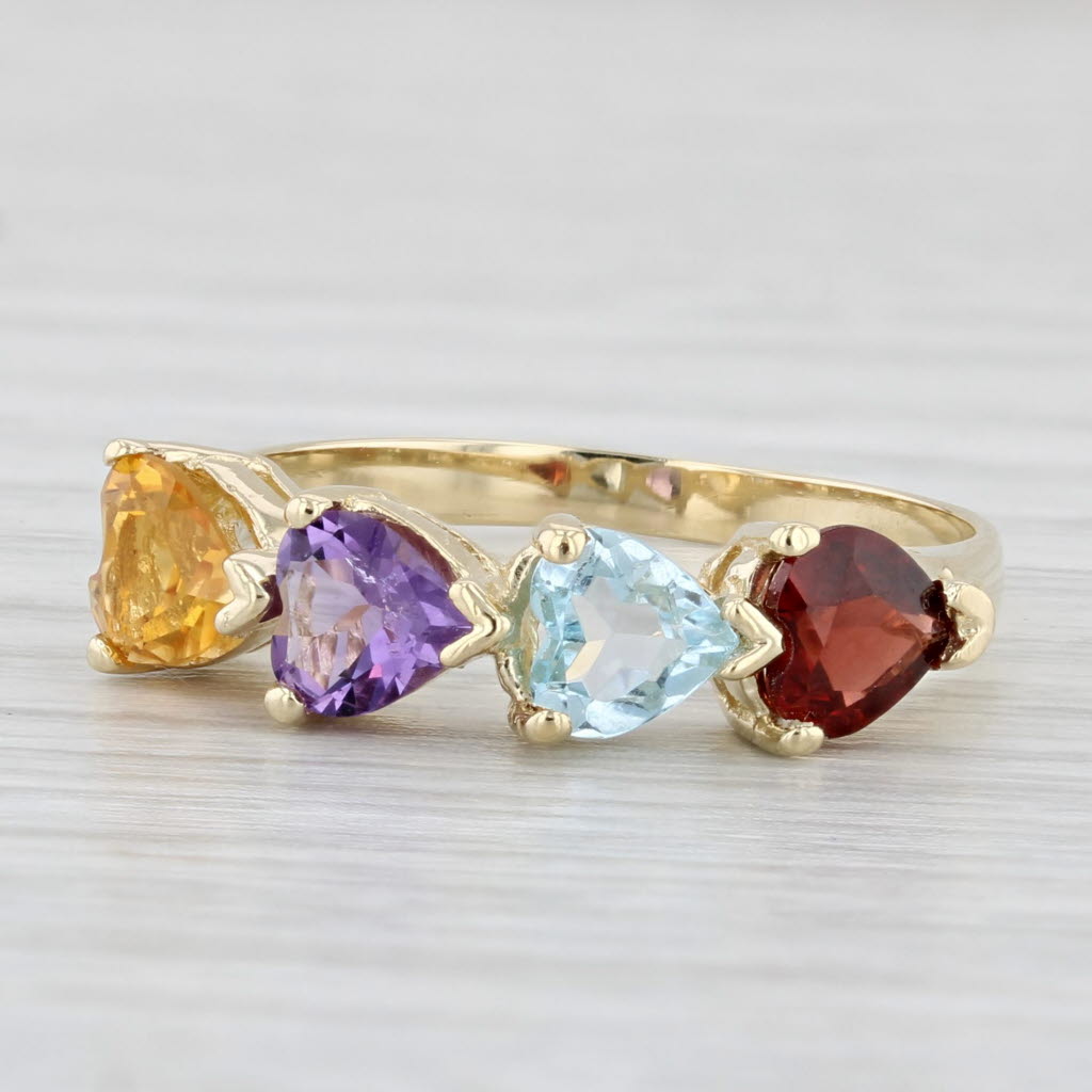 Light Gray 2ctw Gemstone Hearts Ring 14k Yellow Gold Size 8 Citrine Amethyst Topaz Garnet