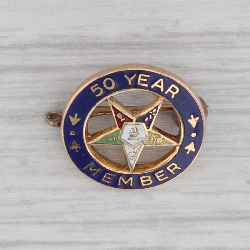 Gray Order Eastern Star 50 Year Member Pin 10k Gold Enamel OES Lapel