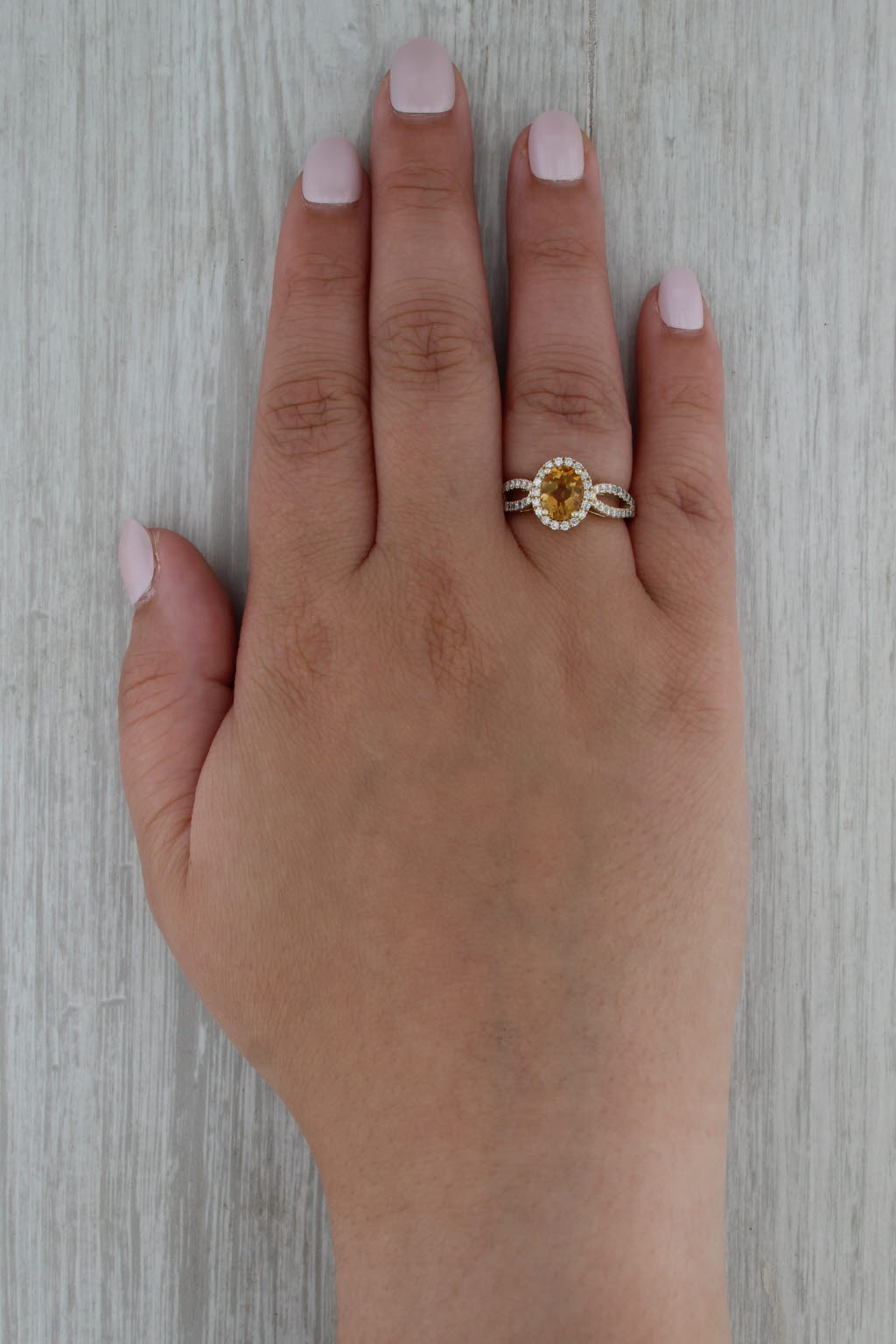 1.62ctw Oval Citrine Diamond Halo Ring 10k Yellow Gold Size 7