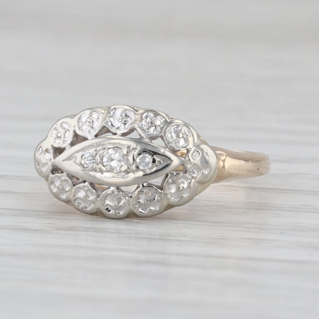 Vintage Diamond Princess Ring 10k White Yellow Gold Size 6.5