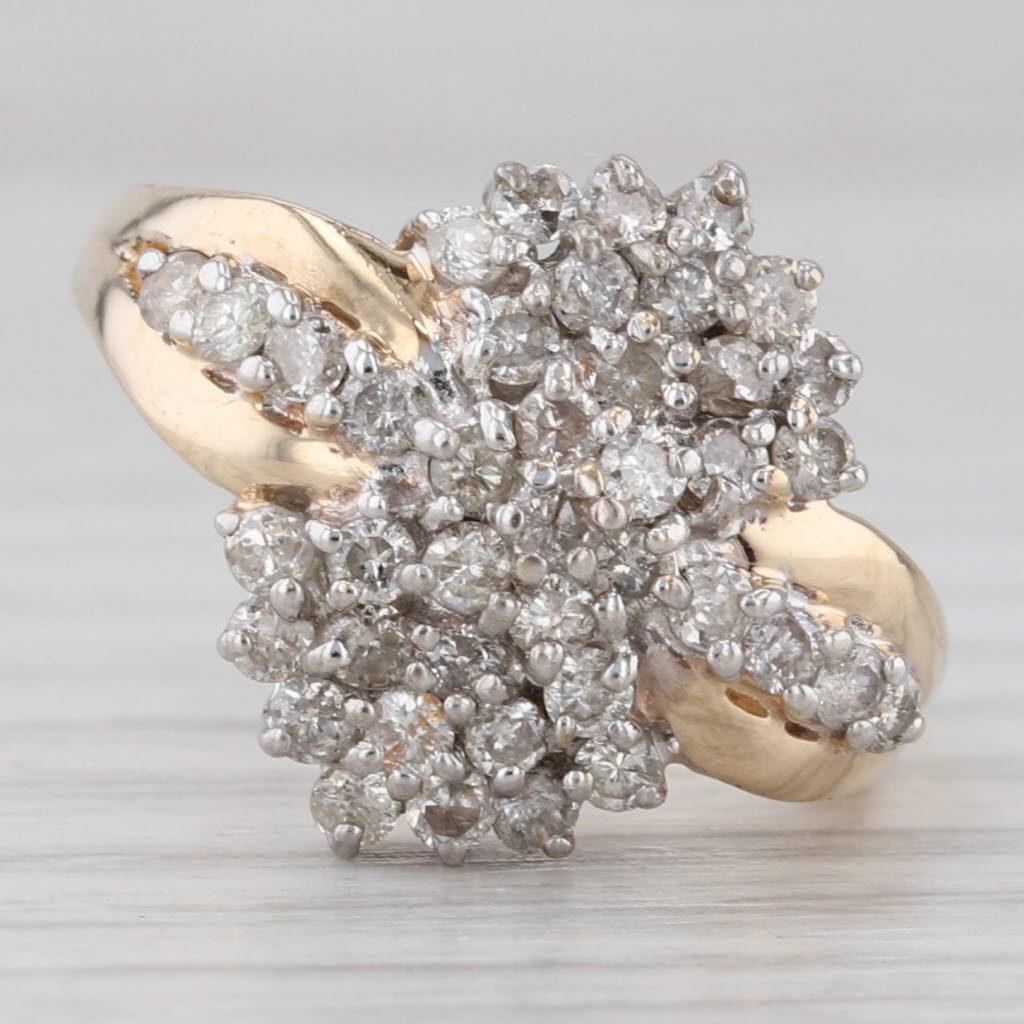 Gray 0.80ctw Diamond Cluster Ring 14k Yellow Gold Size 7 Cocktail