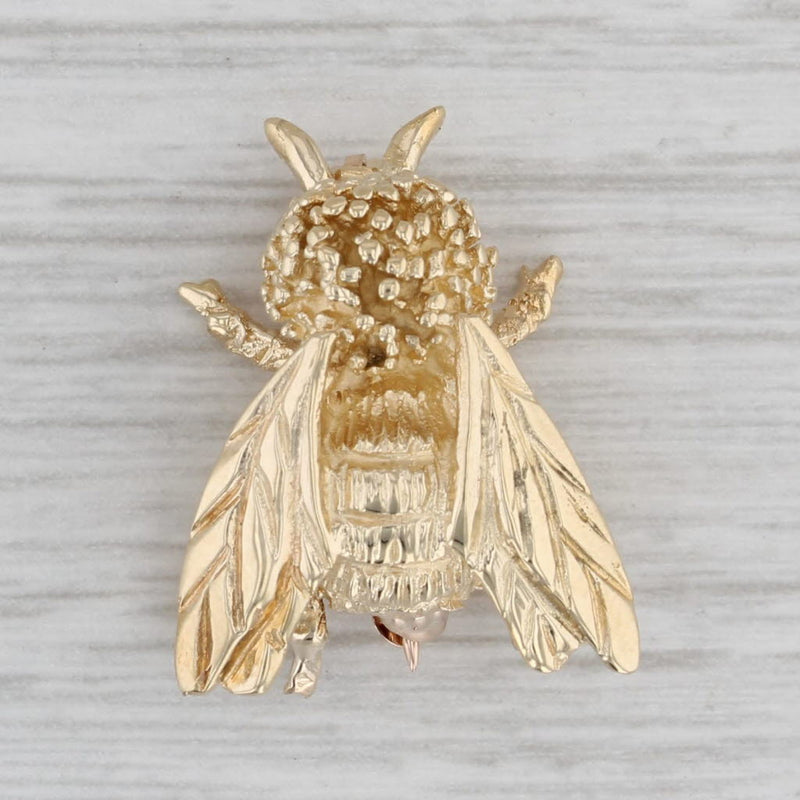 Gray Bumble Bee Pin 14k Yellow Gold Brooch Insect Jewelry