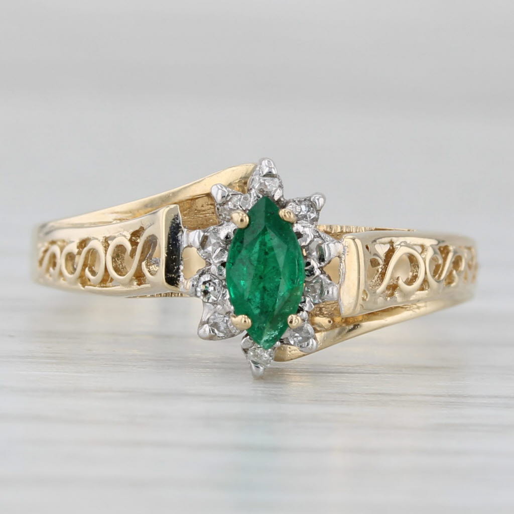 Light Gray 0.25ctw Marquise Emerald Diamond Halo Ring 10k Yellow Gold Size 6 Cathedral