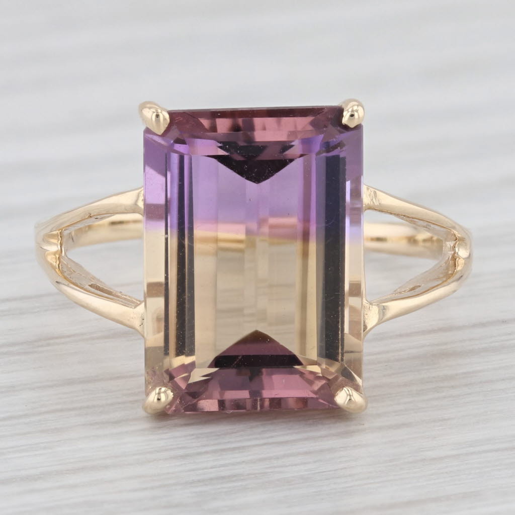 Light Gray 7.35ctw Yellow Purple Ametrine Solitaire Ring 10k Yellow Gold Size 8.25