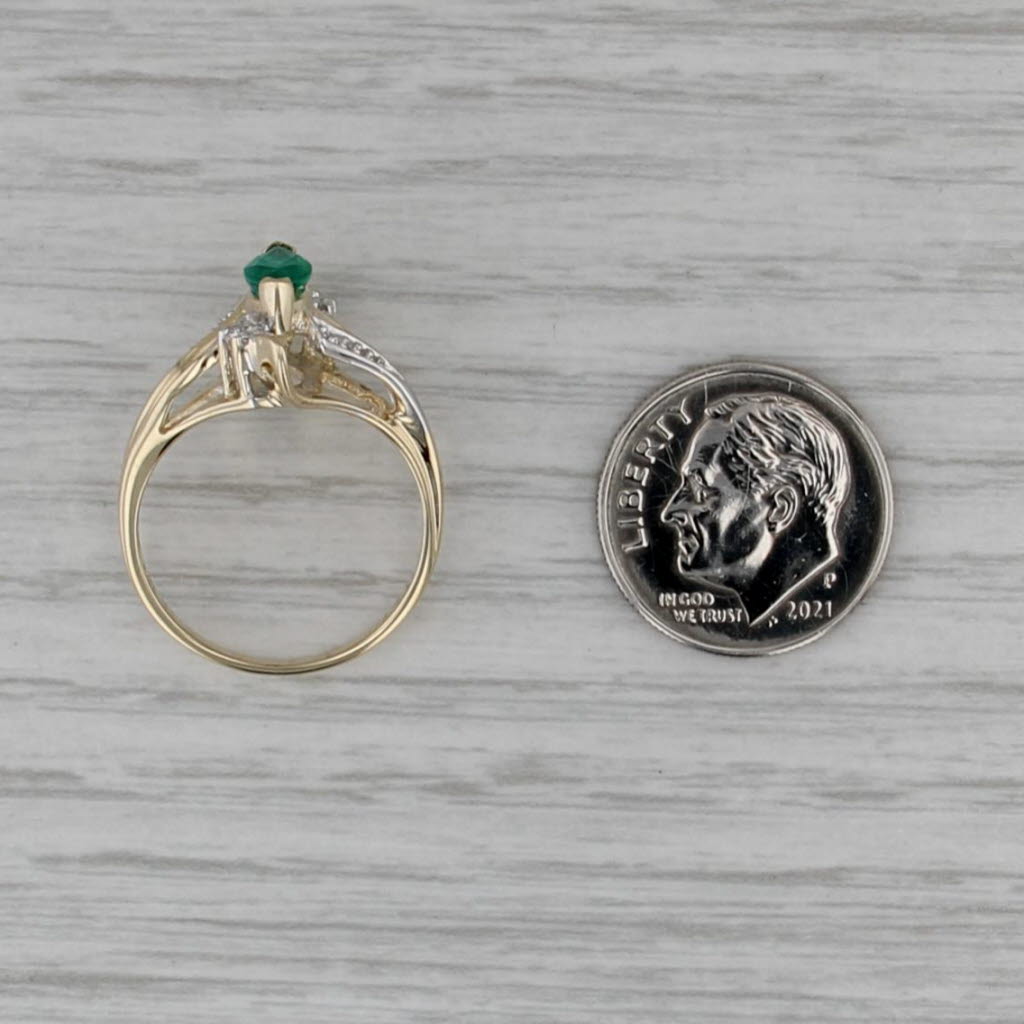 0.58ctw Marquise Lab Created Emerald Diamond Bypass Ring 10k Yellow Gold Sz 6.5