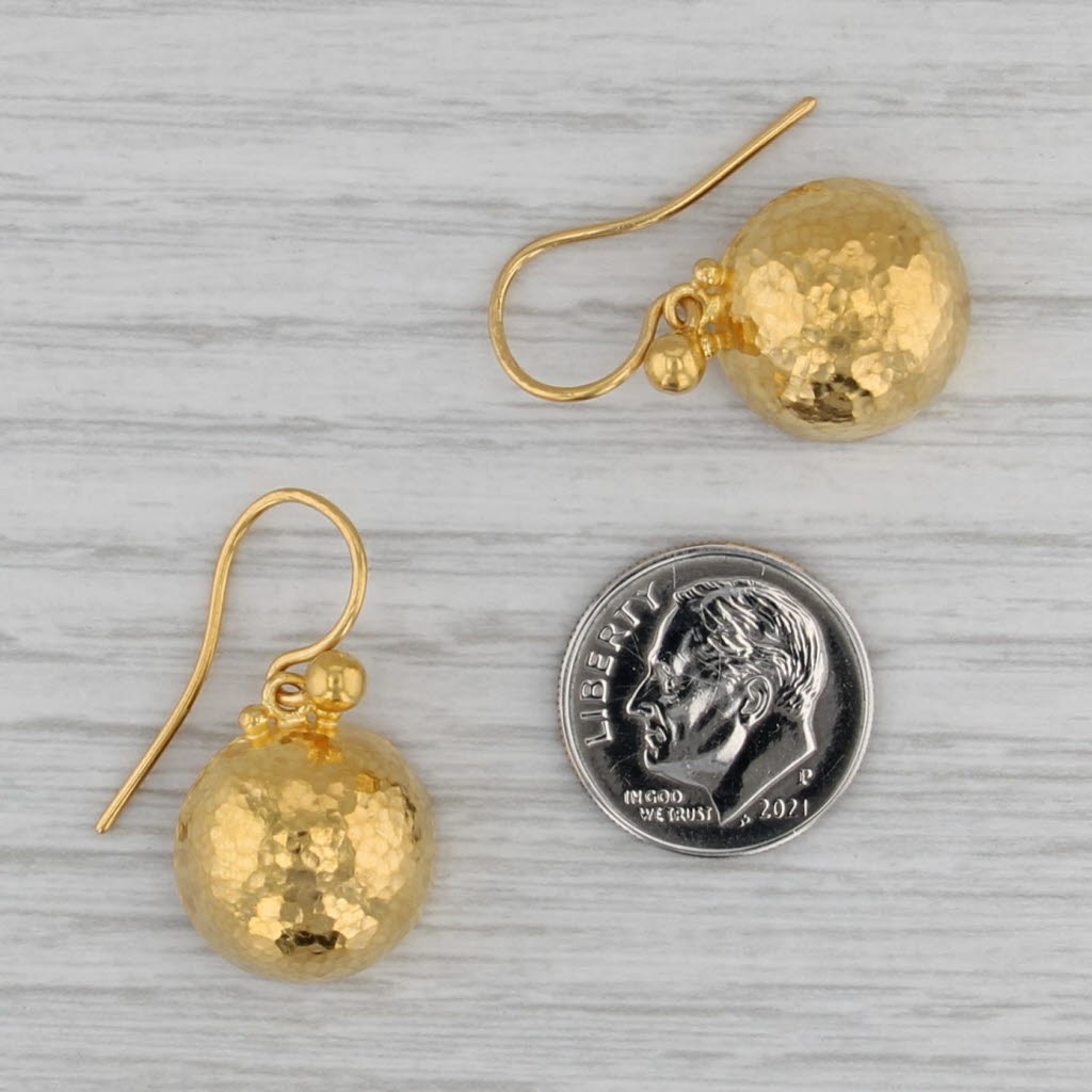 Gurhan Spell Collection Hammered Dangle Earrings 24k Yellow Gold Hook Posts