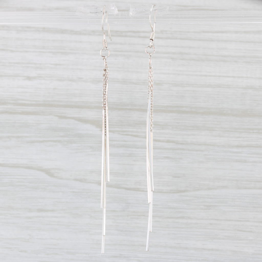 Light Gray Bar Fringe Dangle Earrings Sterling Silver Hook Posts