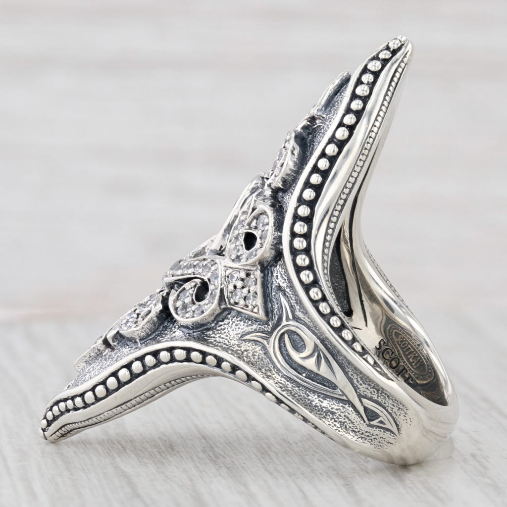 Light Gray Scott Kay Ornate Cubic Zirconia Statement Ring Sterling Silver Size 5