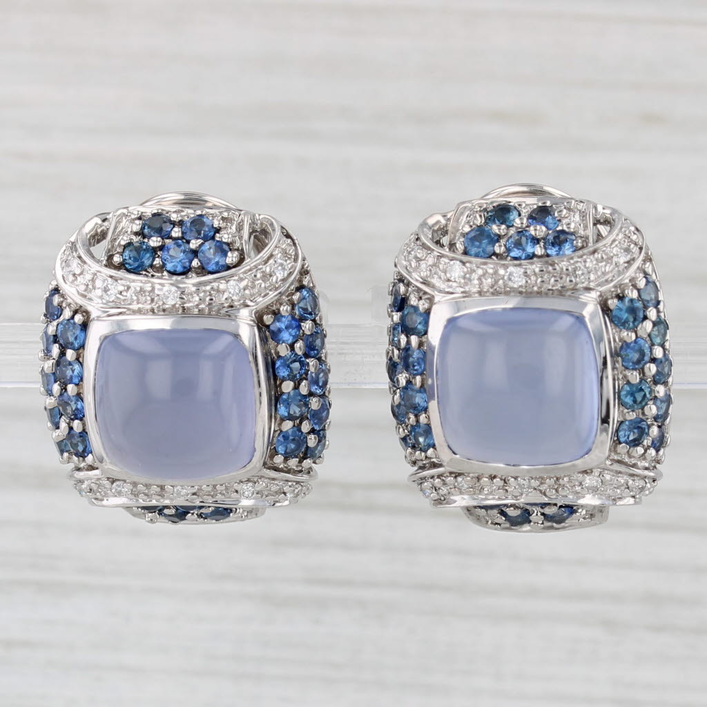 Light Gray Lavender Chalcedony Diamond Sapphire Earrings