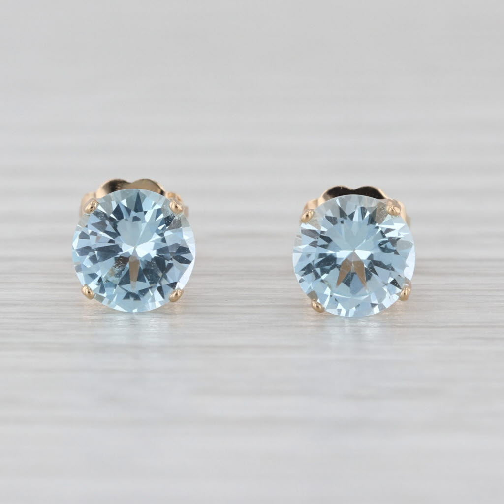 2.10ctw Blue Topaz Stud Earrings 14k Yellow Gold 6mm Round Solitaire Studs