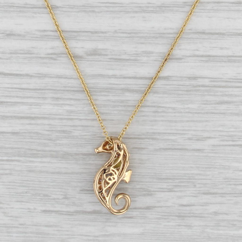Effy 0.75ctw Gemstone Seahorse Pendant Necklace 14k Gold 16-18" Cable Chain