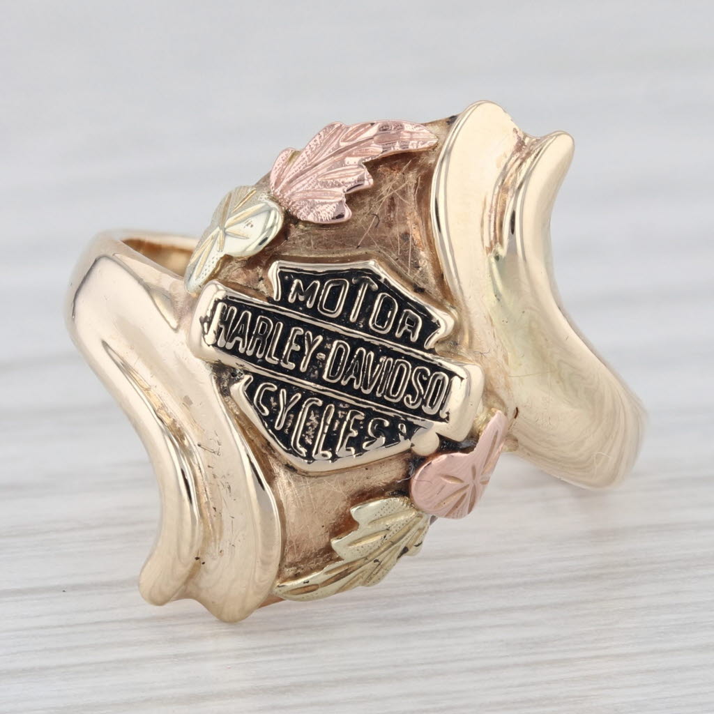 Light Gray Harley Davidson Motorcycles Logo Signet Ring 10k Gold Stamper Black Hills