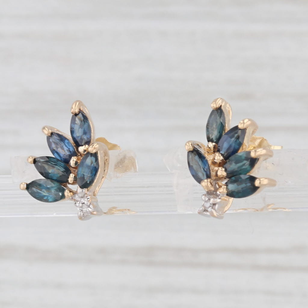 Light Gray 1ctw Blue Sapphire Diamond Stud Earrings 14k Yellow Gold