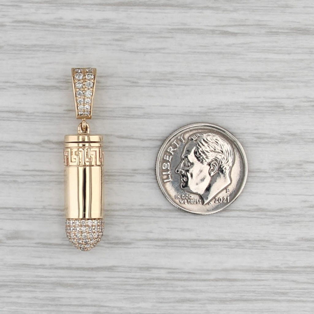 0.61ctw Diamond Bullet Drop Pendant 10k Yellow Gold Opens Greek Key