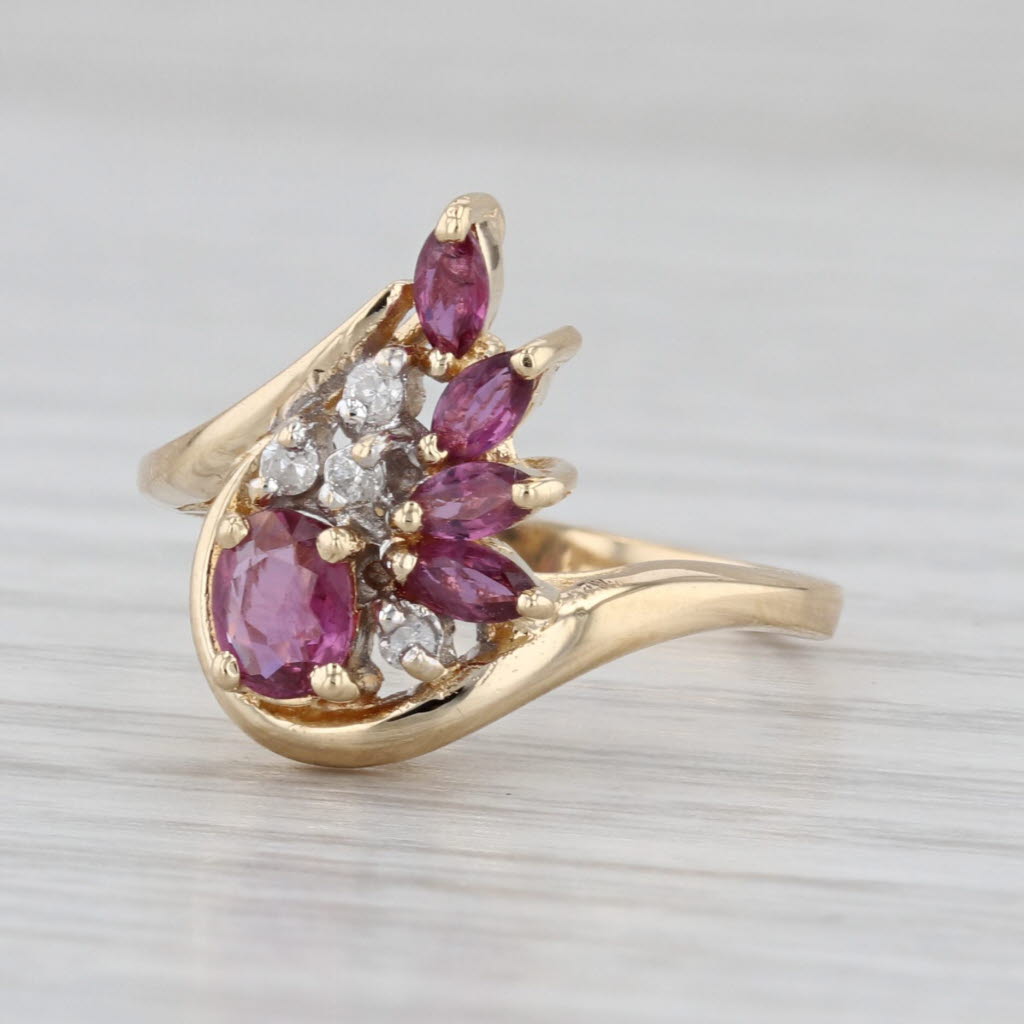 0.46ctw Ruby Diamond Bypass Ring 14k Yellow Gold Size 6.25