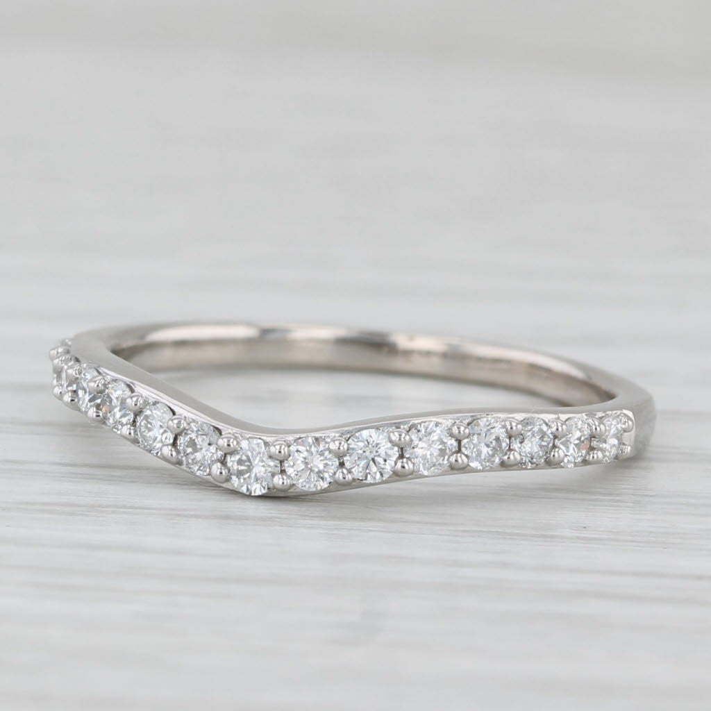 Light Gray 0.45ctw Diamond Contoured Wedding Band 14k White Gold Size 8 Stackable Ring