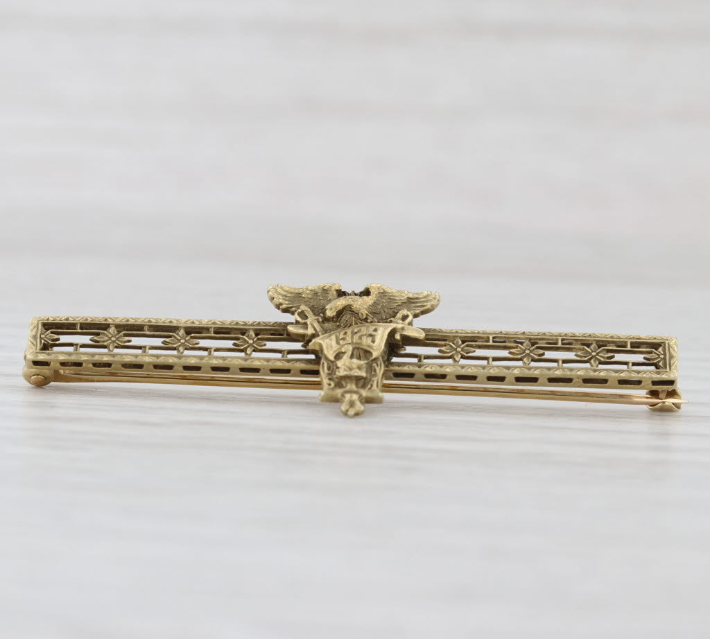 USNA Navy Military Bar Pin 14k Yellow Gold Vintage 1929 Eagle Signet