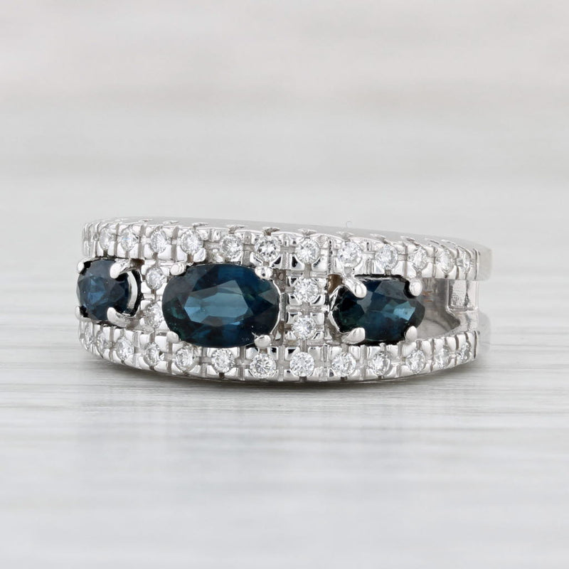 Light Gray 1.75ctw 3-Stone Blue Sapphire Diamond Ring 14k White Gold Size 6.5