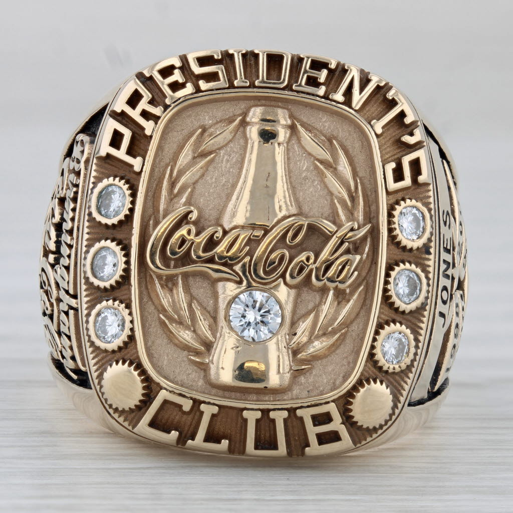 Gray Coca Cola President's Club Ring 0.35ctw Diamond 10k Yellow Gold Size 13