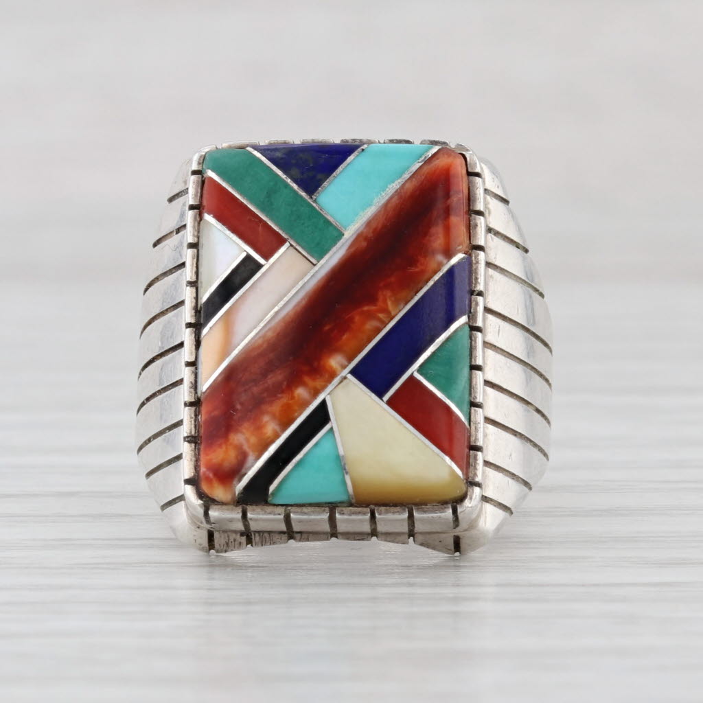 Ray Jack Vintage Navajo Ring Sterling Silver Stone Mosaic Native American