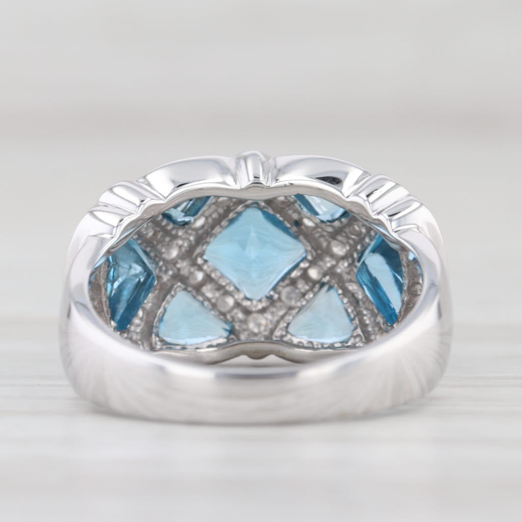 3.19ctw Blue Topaz Diamond Lattice Work Ring 10k White Gold Size 8 Cocktail