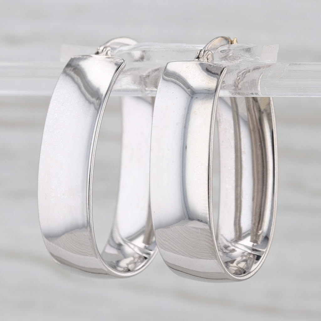 Oval Hoop Earrings 14k White Gold Snap Top Post Hoops