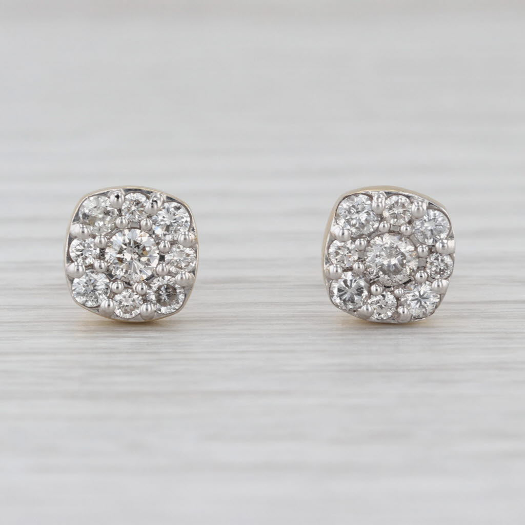 0.72ctw Diamond Cluster Stud Earrings 14k Yellow Gold Screw Back Studs