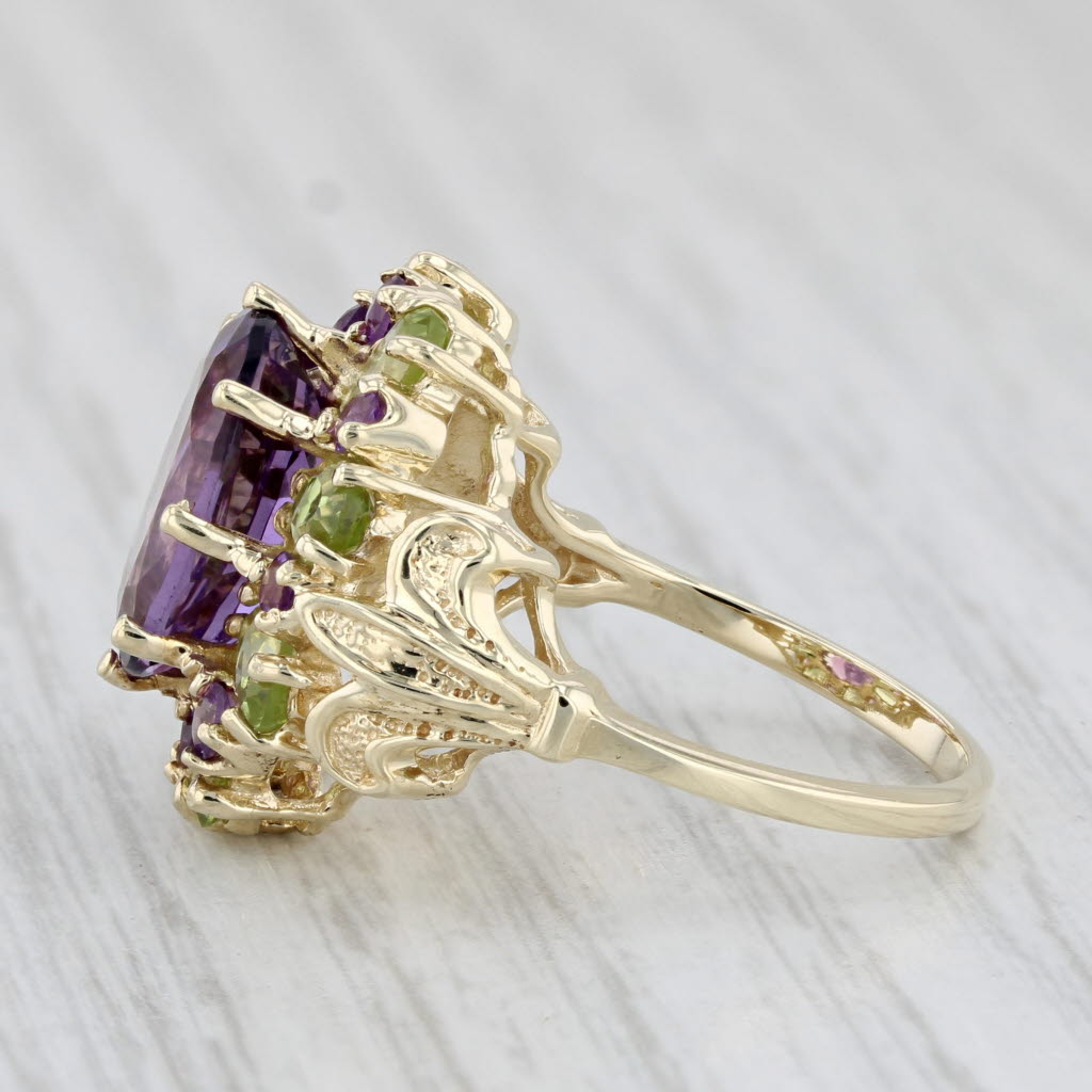 Light Gray 6.70ctw Amethyst Peridot Cocktail Ring 10k Yellow Gold Size 7.75