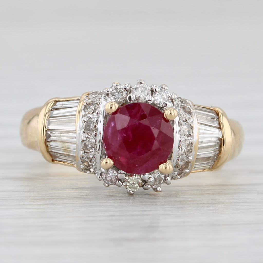 Light Gray Ruby Diamond Halo Ring 18k Yellow Gold Size 6.25 Engagement Style