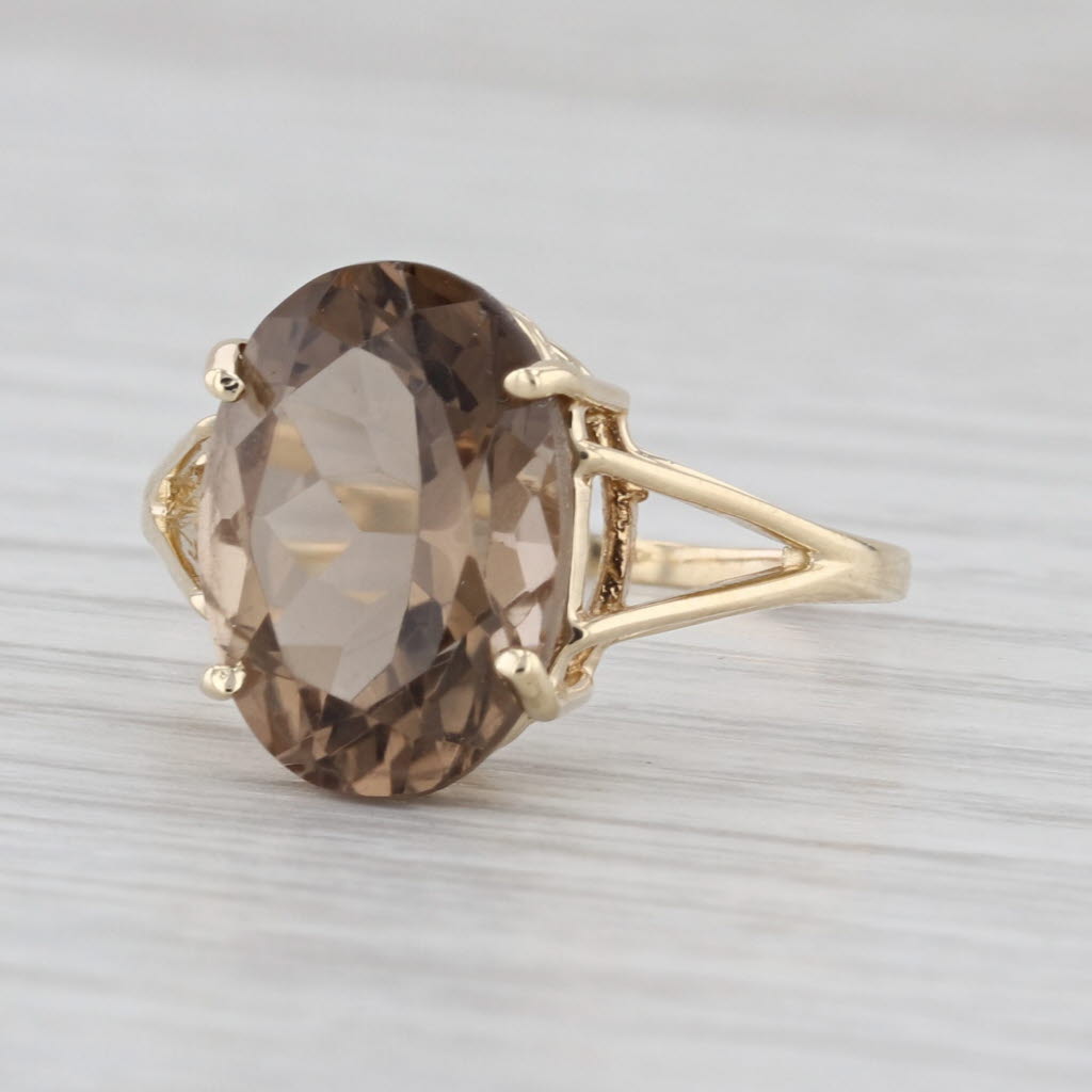 5.85ct Oval Smoky Quartz Oval Solitaire Ring 10k Yellow Gold Size 9