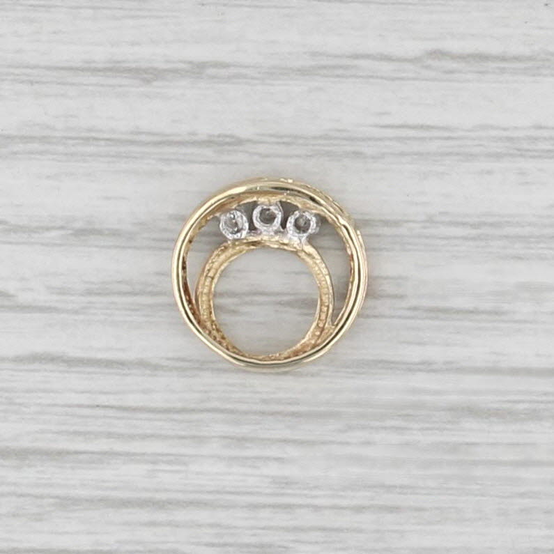 0.15ctw Diamond 3-Stone Swirl Pendant 10k Yellow Gold Floating Circle