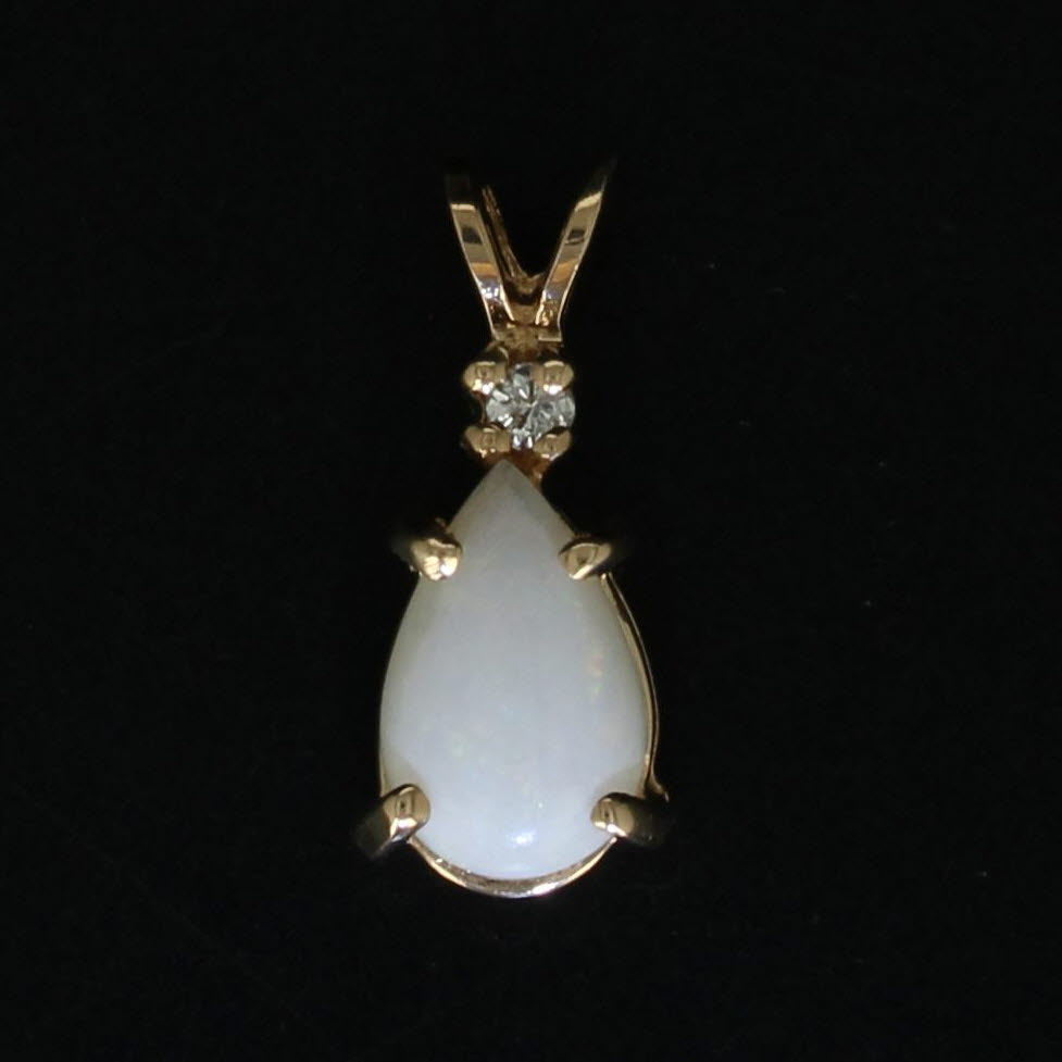 Black Pear Opal Diamond Teardrop Pendant 14k Yellow Gold Small Drop