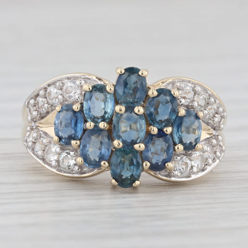 Light Gray 1.60ctw Blue White Sapphire Cluster Ring 14k White Gold Size 7 Cocktail