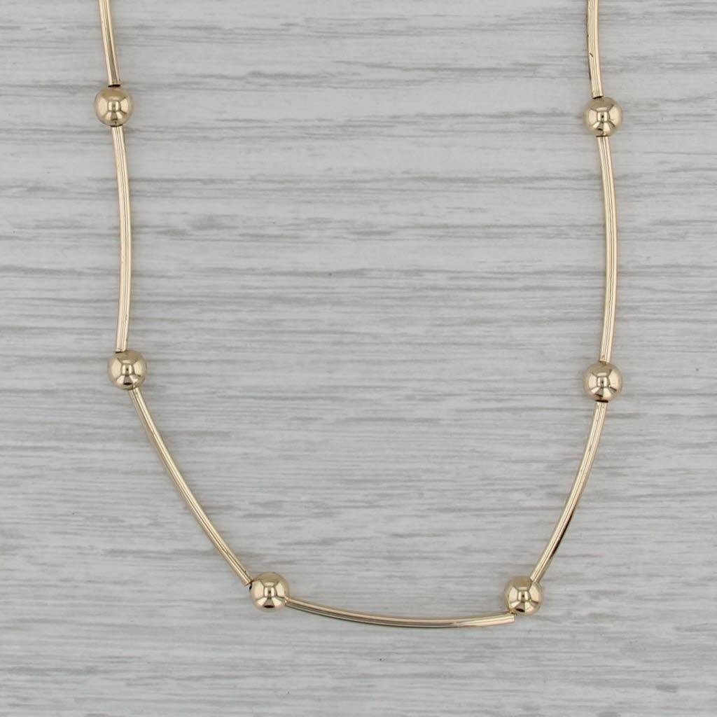 Bar Bead Link Chain Necklace 14k Yellow Gold Adjustable 16-18"