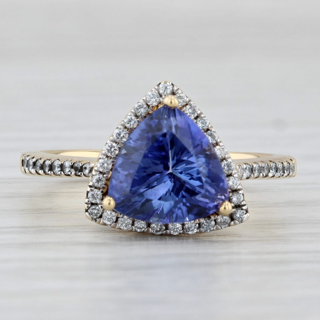 Light Gray 2.36ctw Tanzanite Diamond Halo Ring 18k Yellow Gold Size 7 Engagement