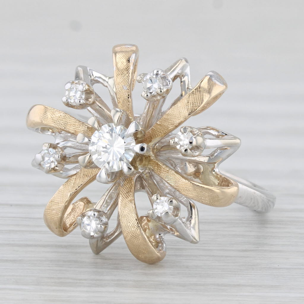 Light Gray 0.30ctw Diamond Flower Cluster Ring 14k Yellow White Gold Size 7 Cocktail