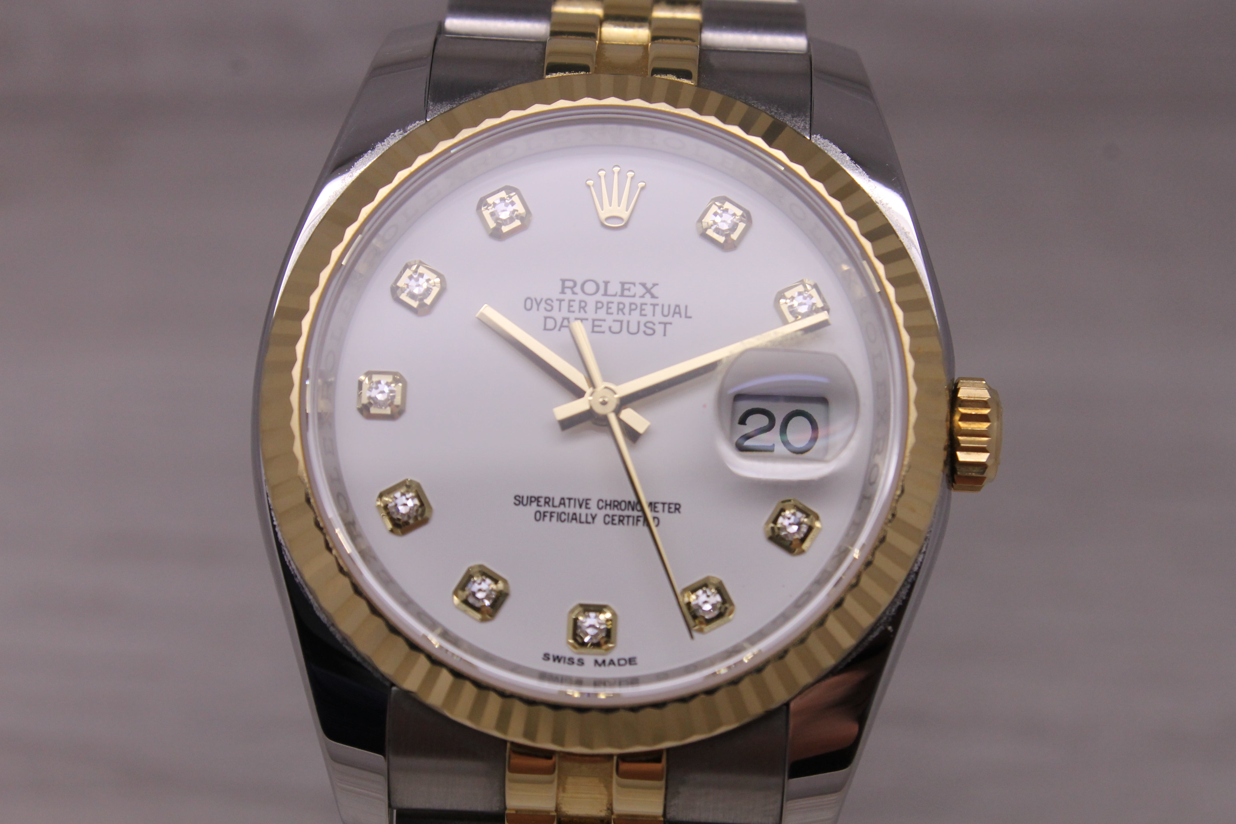 Rolex Datejust 116233 36mm 18k & Steel Automatic Watch White 10 Diamond Dial B&P