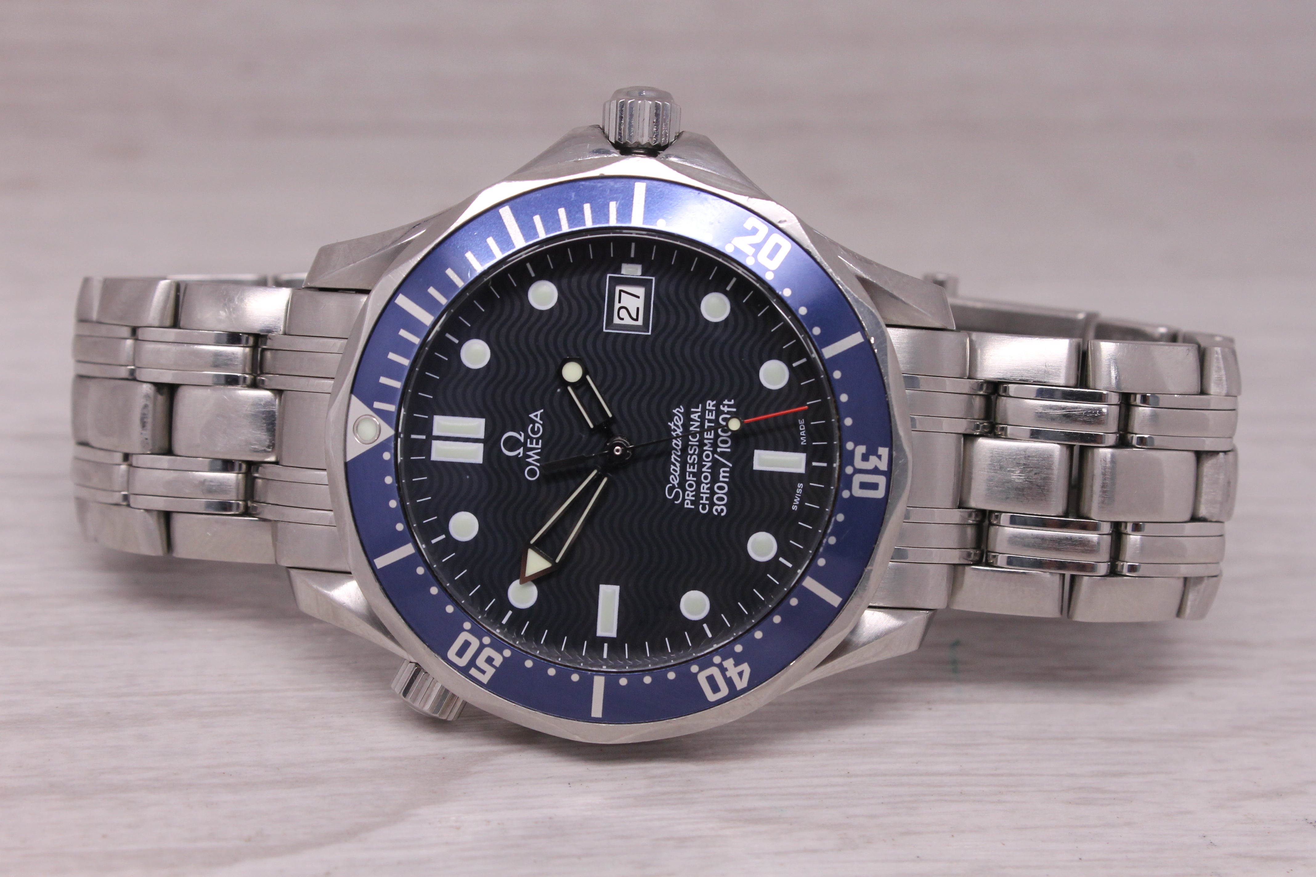 c.2006 Omega Seamaster Pro 300m 41mm Steel Automatic Mens Divers Watch Blue Bond