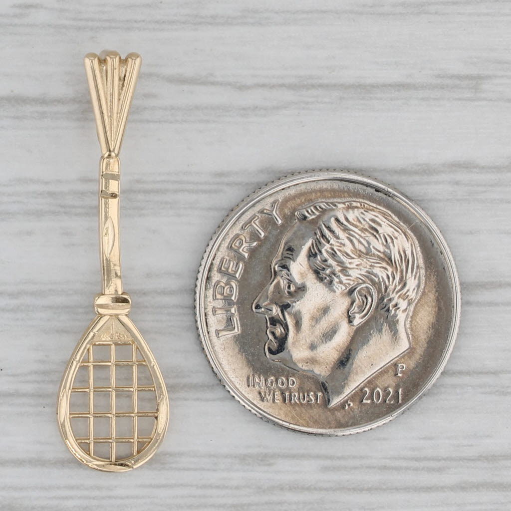 Gray Tennis Racquet Pendant 14k Yellow Gold Drop