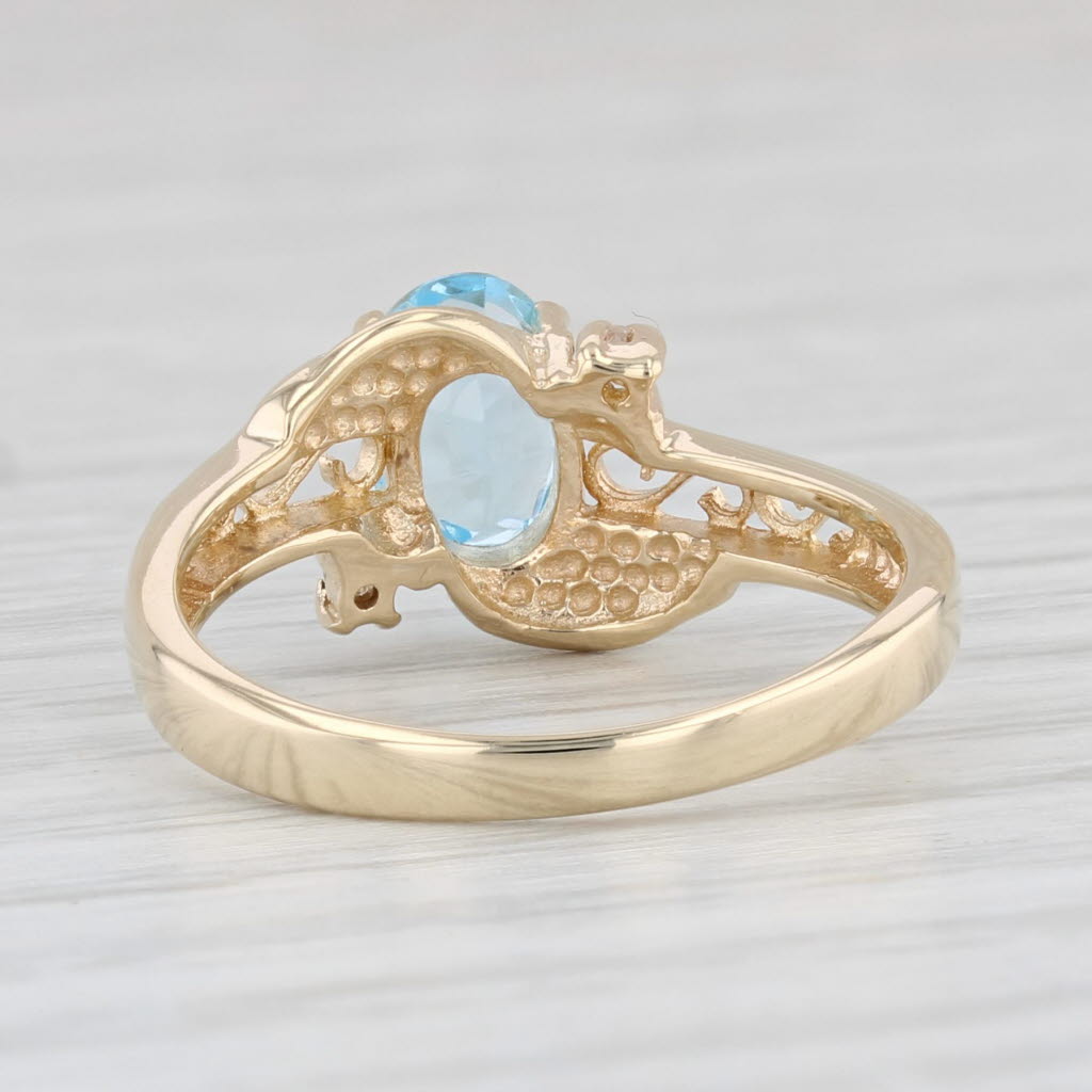 Light Gray 1.02ctw Oval Blue Topaz Diamond Ring 10k Yellow Gold Size 6.25